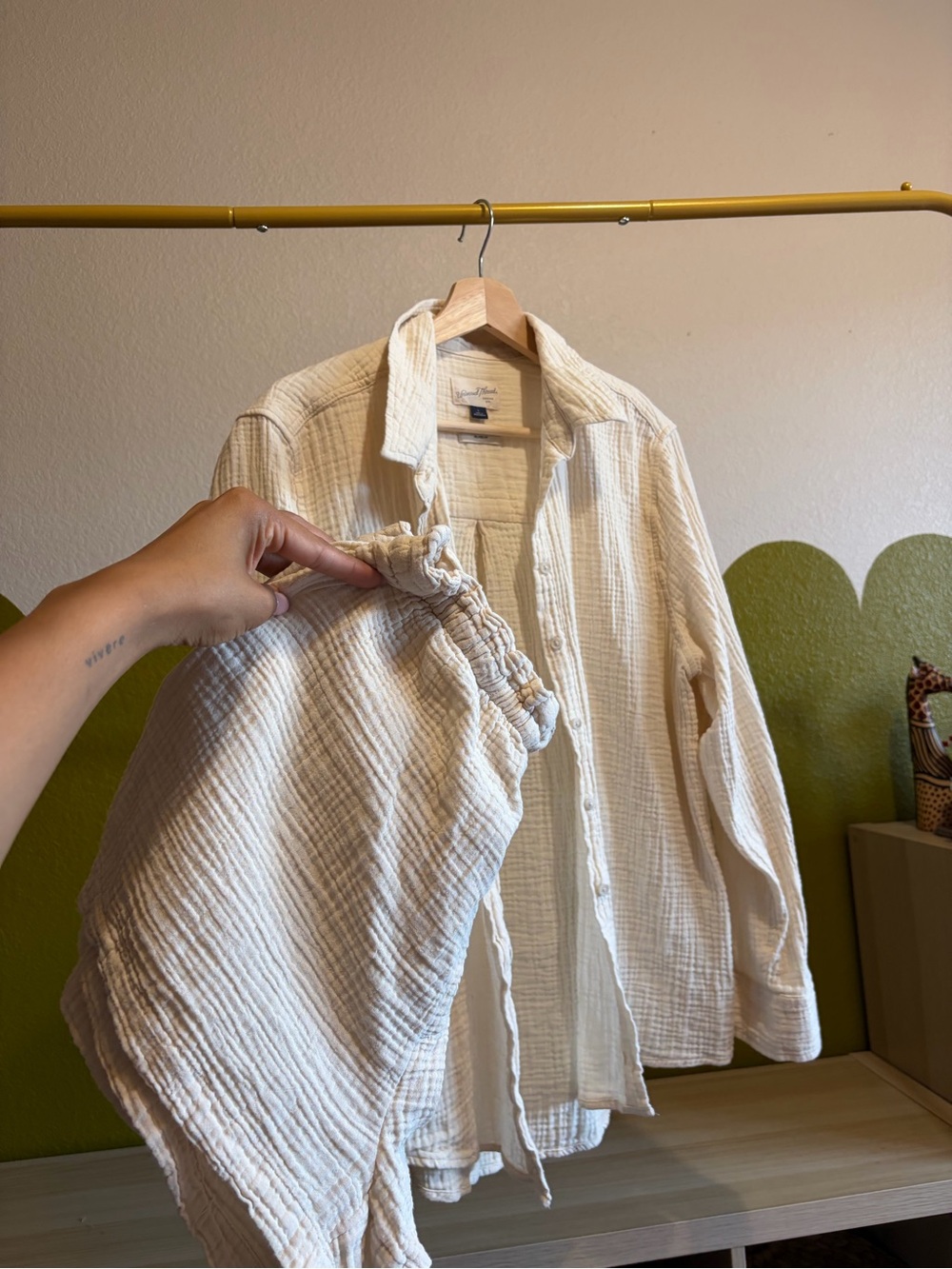 Casual Women’s Button-Down Shirt and shorts set in Cream